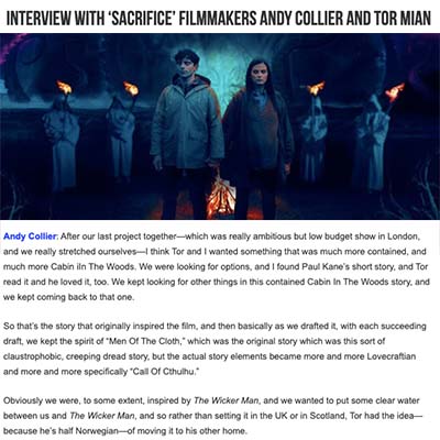 Interview With ‘Sacrifice’ Filmmakers Andy Collier And Tor Mian